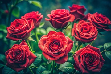 Vintage Red Roses Bouquet Isolated, Classic Floral Still Life Photography