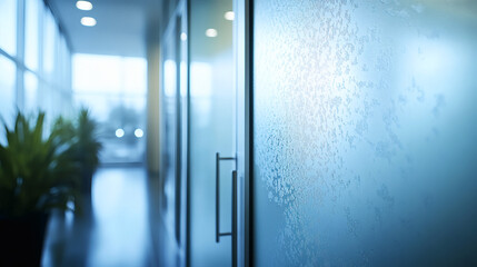 Modern Office Hallway With Frosted Glass Doors