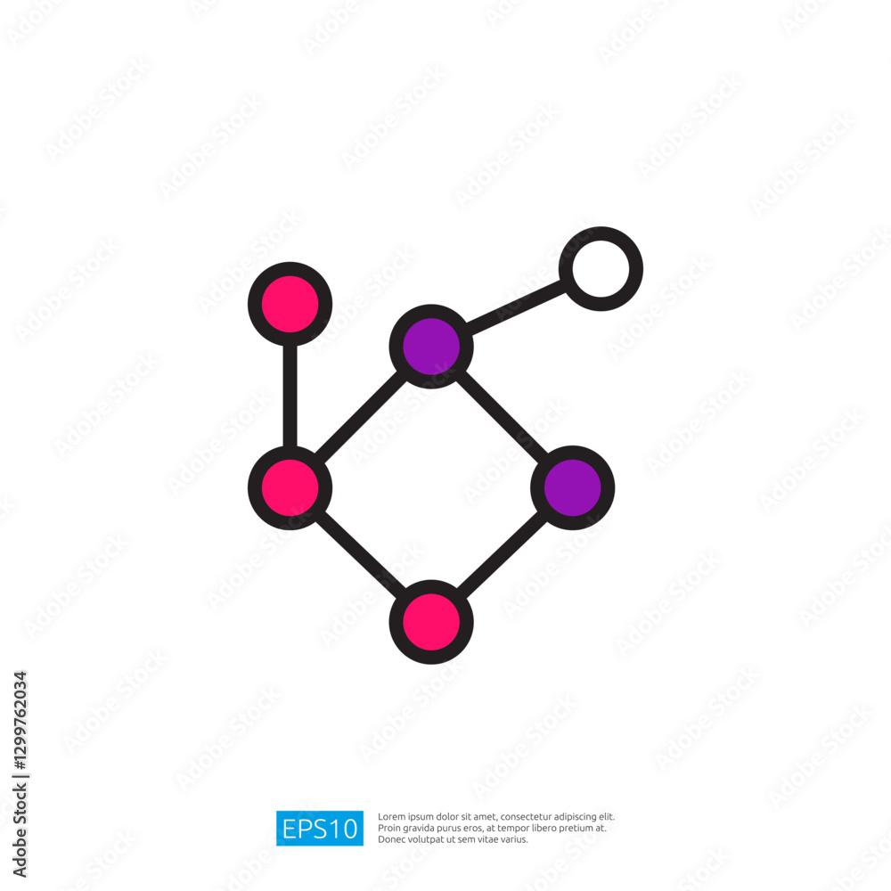 Poster colorful abstract network icon symbol with geometric nodes and connections in a modern digital desig
