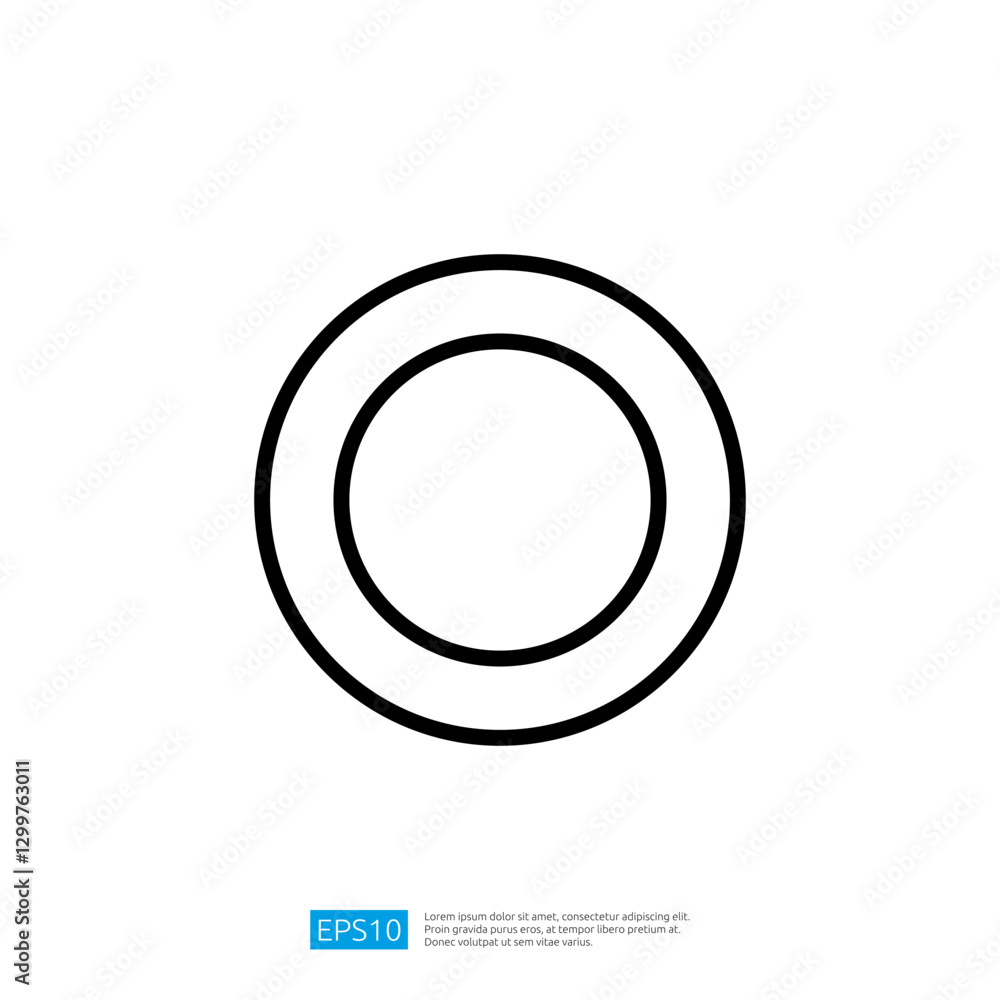Poster minimalist geometric icon of a circle with a concentric outline in black and white color scheme