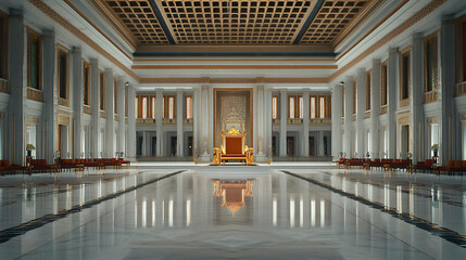 Obraz premium Grand Interior Hall with Golden Decorations Marble Floor and Elegant Furniture under Bright Lighting