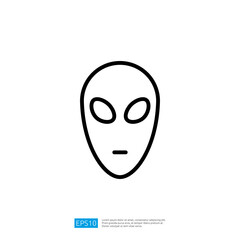 Simple Outline Icon of an Alien Face with Large Eyes and Minimal Features in Black and White Monochrome Design