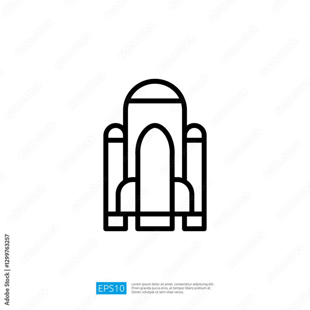 Poster minimalist line art rocket icon representing spacecraft launch and exploration in abstract concept d