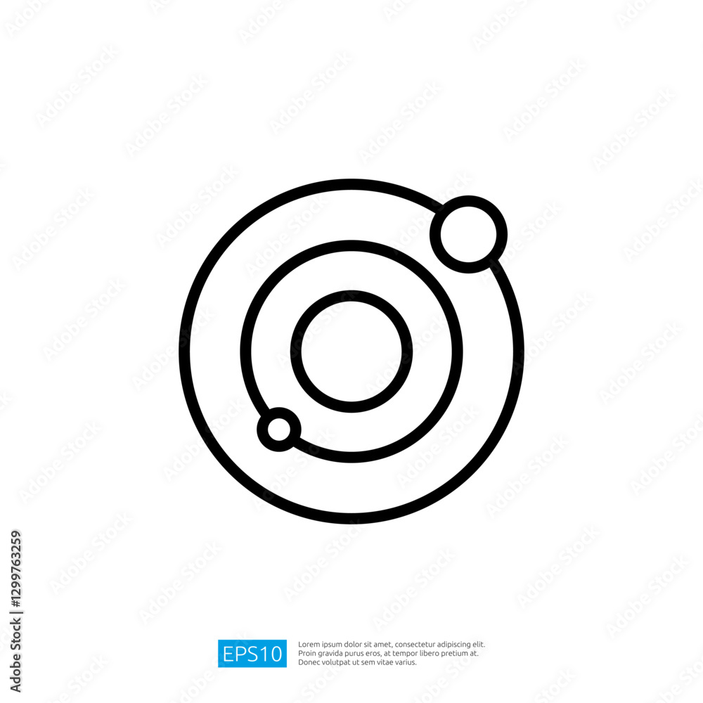 Poster simple geometric icon featuring interconnected circles and dynamic shapes in black and white design