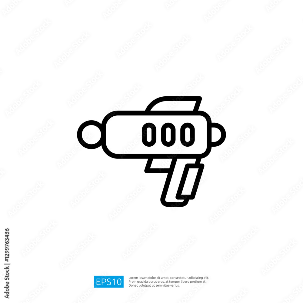 Poster vector icon of a retro toy gun simplified design with outlined features and playful aesthetics in bl