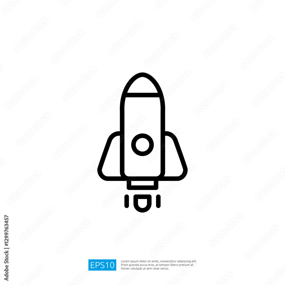 Poster rocket launch icon representing innovation and space exploration in modern technology design