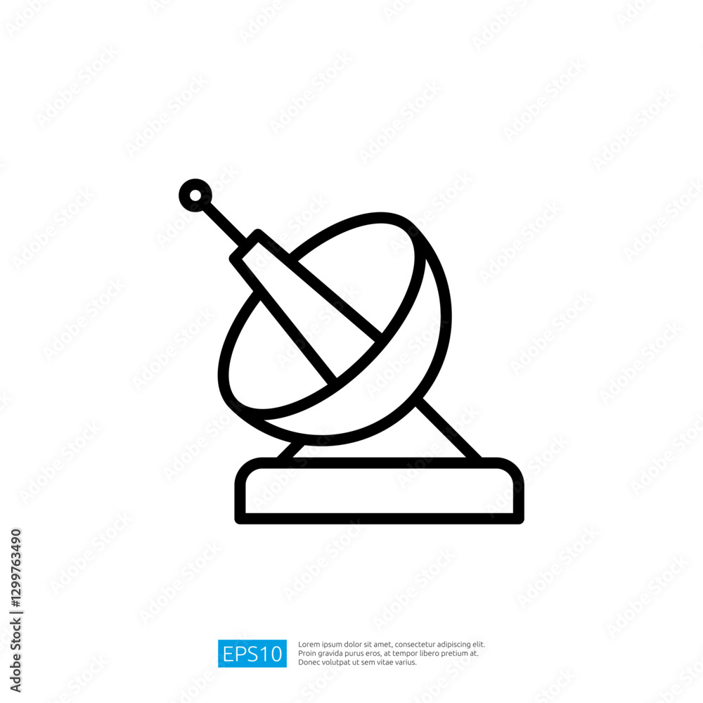 Poster simplistic satellite communication icon featuring a transmitter dish for data transmission and signa