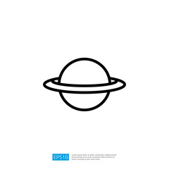 Iconic Illustration of a Ringed Planet in Space with Simple Outline Design Representing Cosmic Exploration and Universe