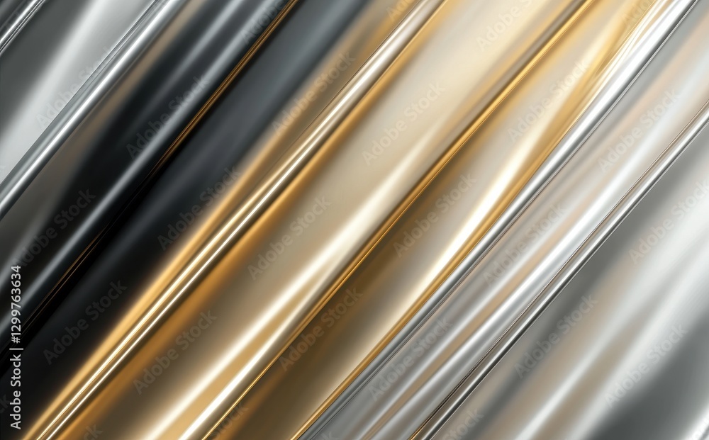 Poster sleek metallic abstract background with shiny silver and gold waves flowing in smooth curves perfect