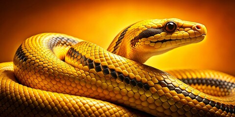Obraz premium Vintage Style Photo: Golden Snake with Black Markings on Vibrant Yellow Background