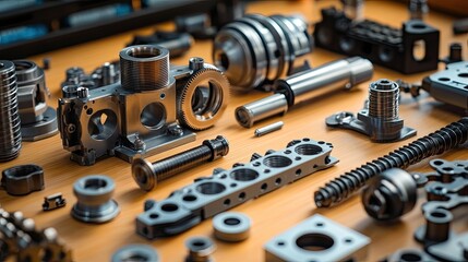 Mechanical Parts Arrangement: A meticulous arrangement of mechanical parts, highlighting design precision and the intricate engineering involved in manufacturing and assembly.