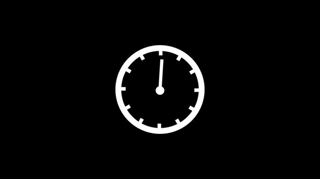 clock animation. Time lapse Close White clock black background.