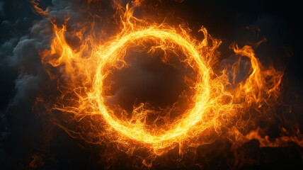 Dynamic visual effect of circle orbit rotation with vibrant flames forming an abstract