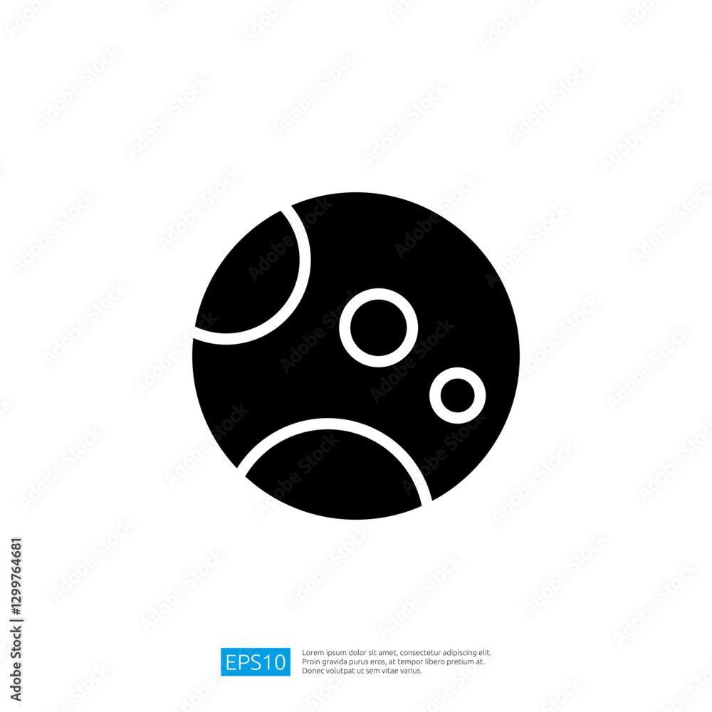 Poster abstract black circle planet icon with geometric shapes representing celestial bodies in space envir