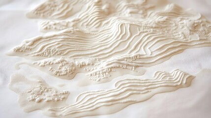 Abstract Topographic Textile Texture Beige Cream Embossed Fabric Design