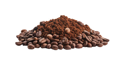 coffee beans and ground coffee isolated on white background