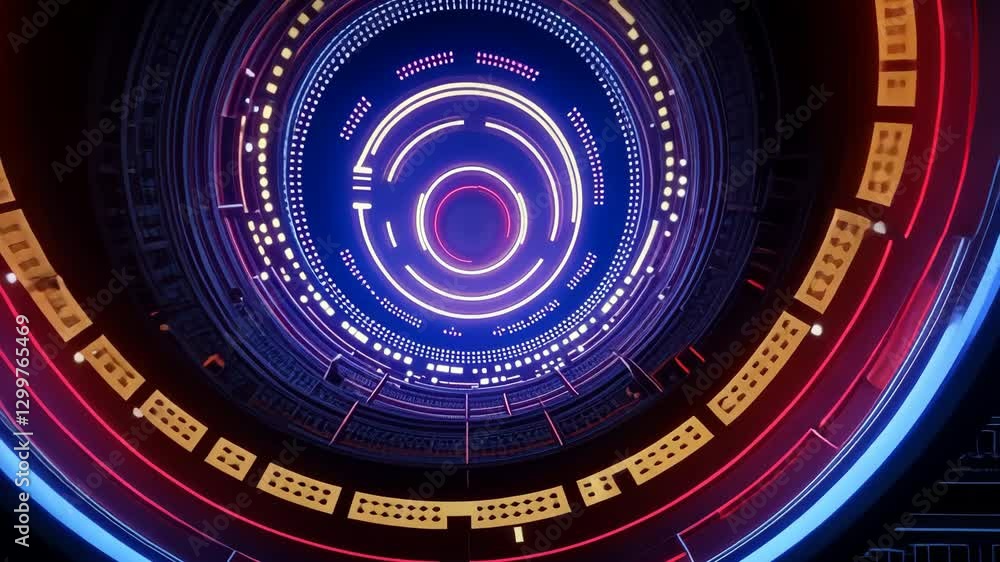Poster futuristic digital interface with glowing circular patterns and vibrant colors abstract technology w