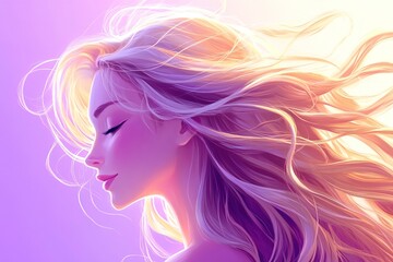 Serene Woman with Flowing Blonde Hair in Sunlight