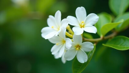 Fototapeta premium Delicate white blooms on a bougainvillea stem, white flowers, tropical flowers,
