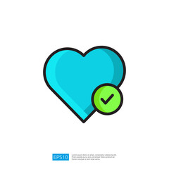 Stylized blue heart icon with green checkmark symbolizing positivity and wellness in modern graphic design for digital applications