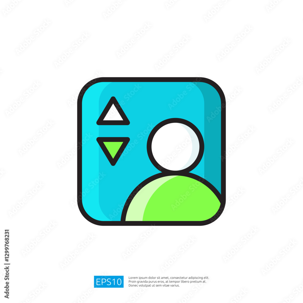 Poster stylized user icon on a bright blue background featuring geometric shapes with green accents represe