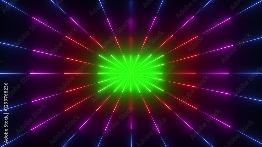 Poster abstract glowing neon frame on black background. seamless looped animation.neon lights in rainbow co