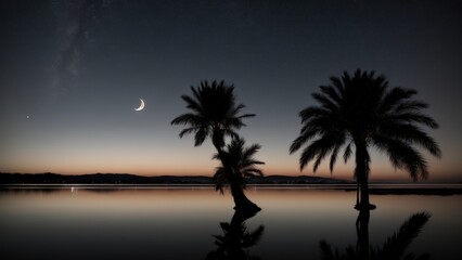palm trees at sunset ramadhan theme