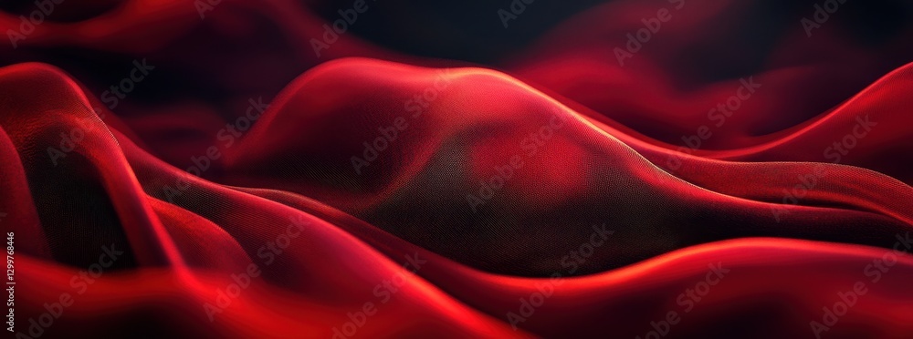 Poster soft and flowing red fabric waves creating a serene and elegant abstract background for artistic and