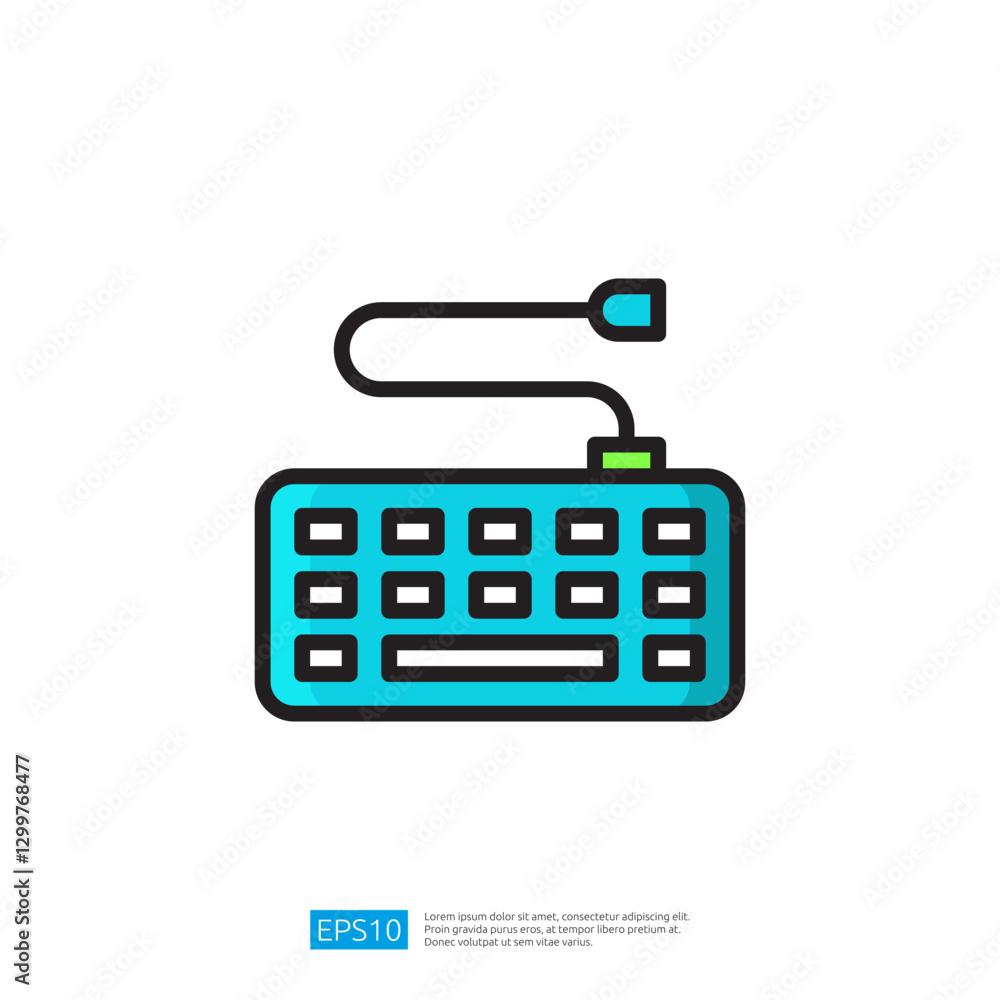 Poster compact ergonomic wired keyboard featuring essential keys for efficient data input in modern workspa