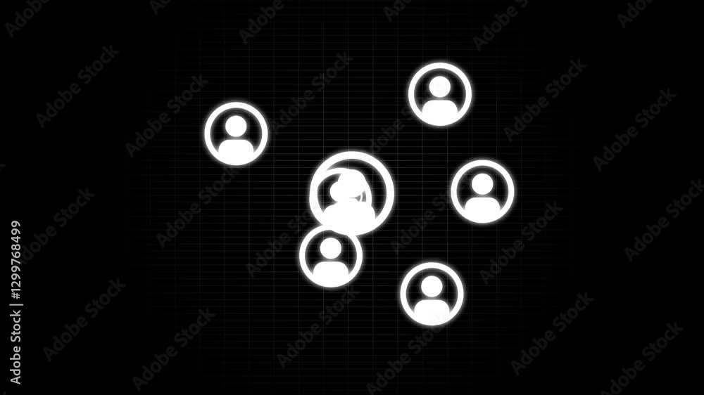 Poster digital animation of people icon forming circular patterns in a background of abstract social media 