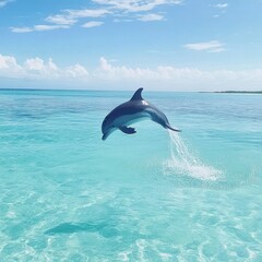 Fototapeta premium Realistic Painting of a Playful Dolphin Jumping By Generated AI