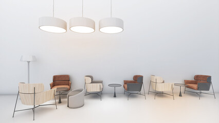 Waiting area and free space on the wall for writing messages or other things., 3d rendering