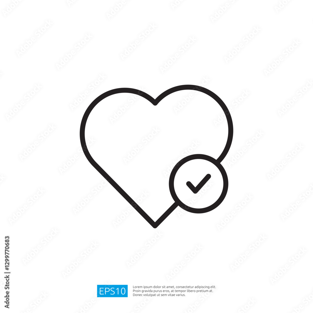 Aufkleber minimalist heart symbol with checkmark expressing approval and positivity representing love and well