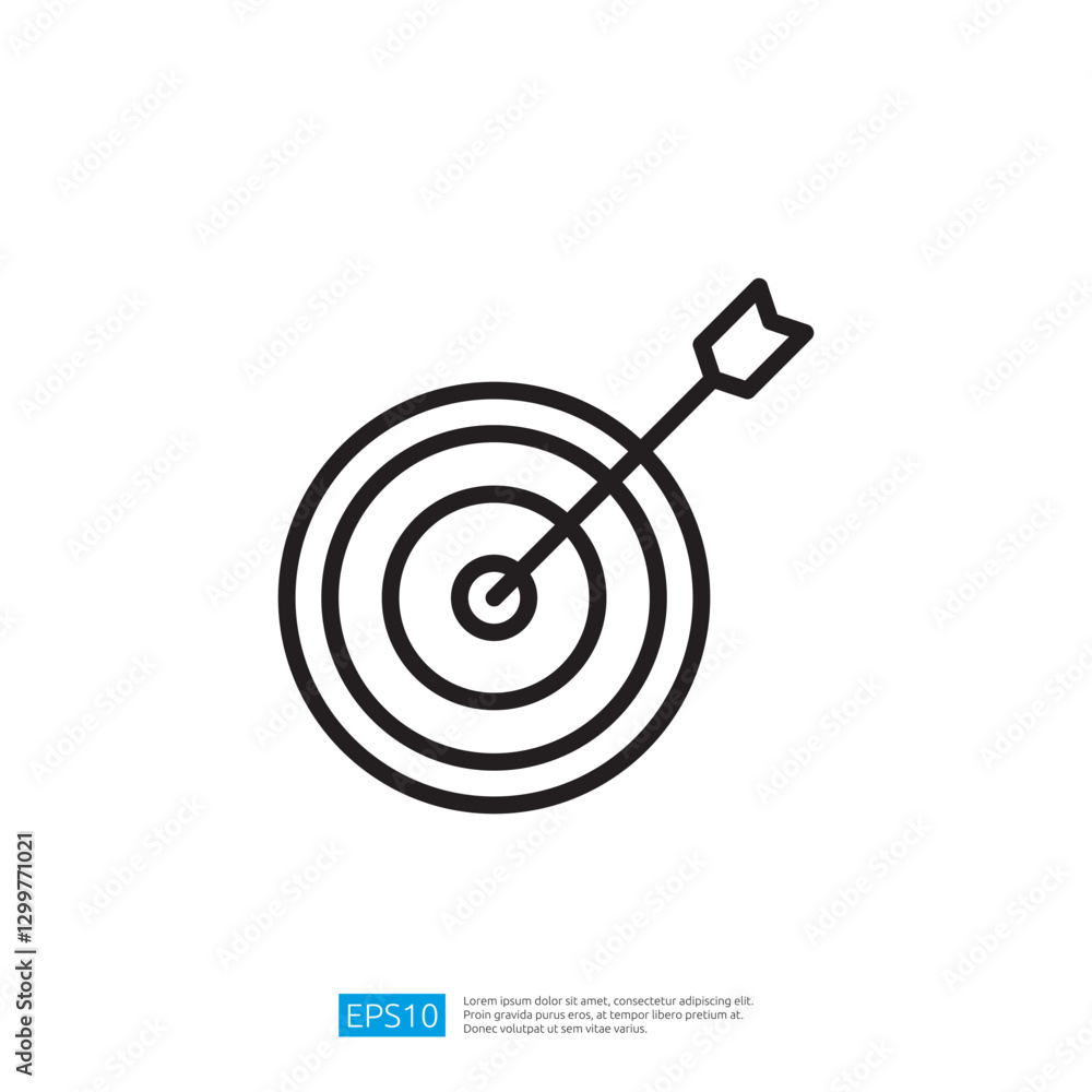 Poster icon of a target with an arrow hitting the center symbolizing achievement and focus in a competitive