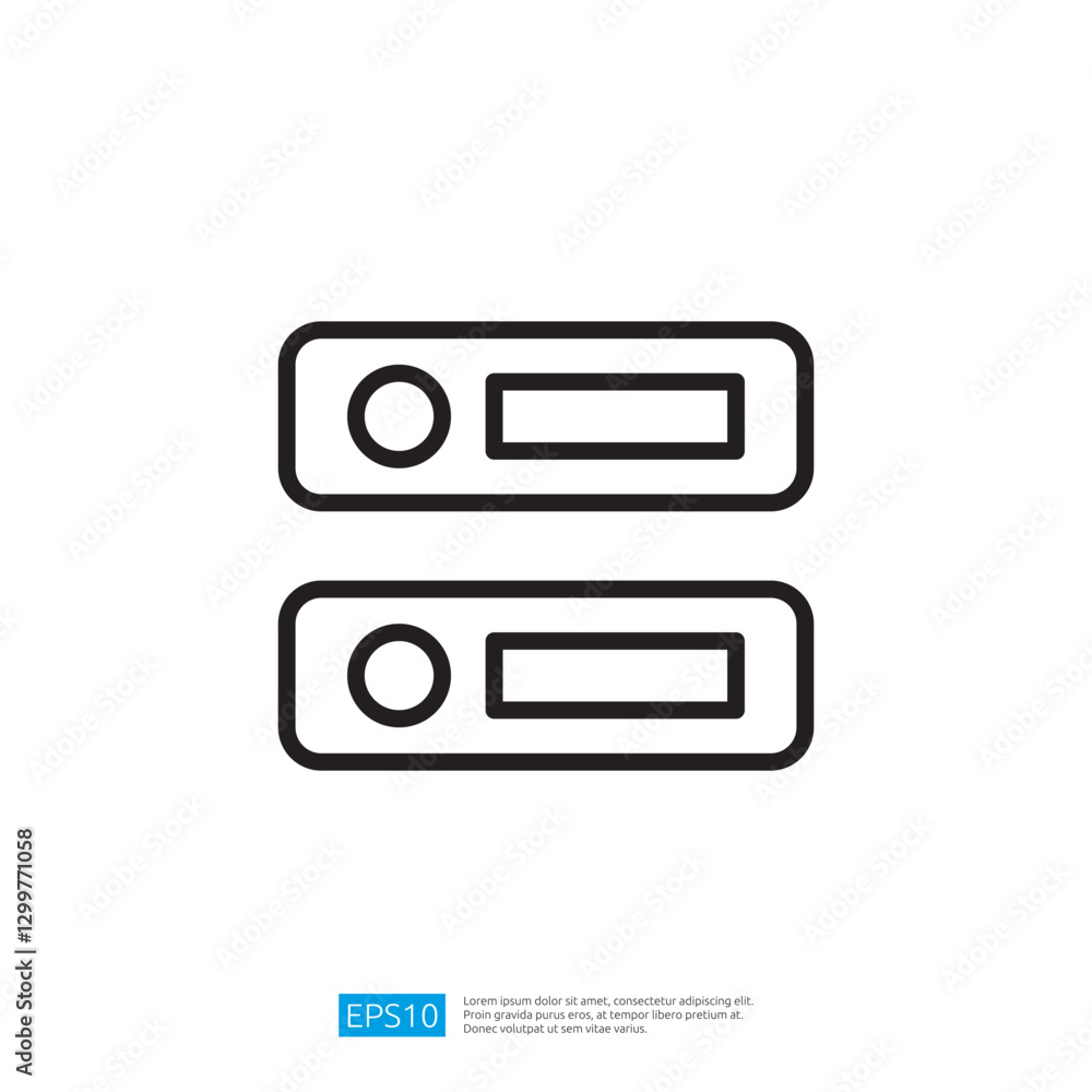 Poster minimalist user interface icon design depicting stacked rectangles and circles symbolizing digital d
