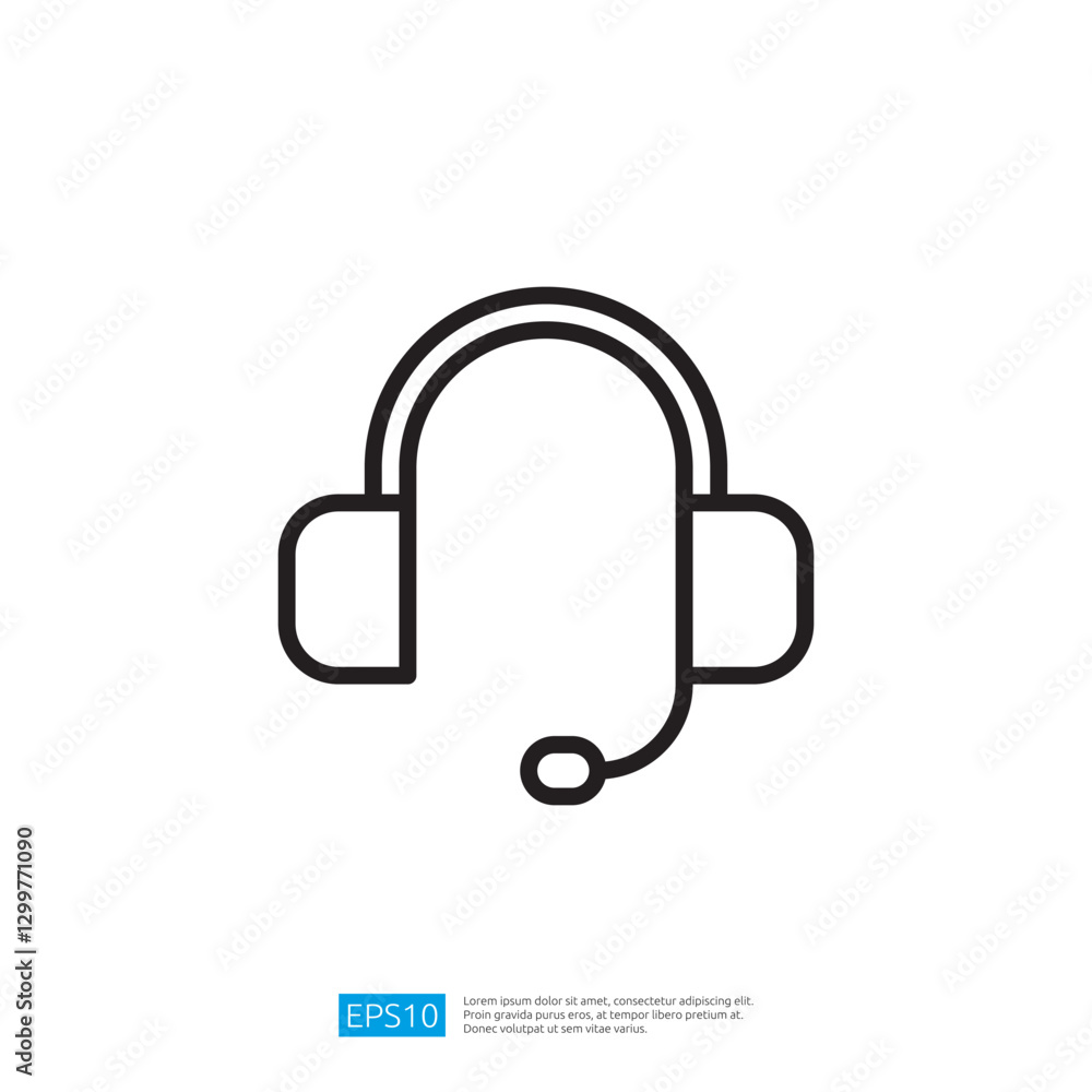 Poster minimalist outline icon of a headset with microphone representing communication technology for profe