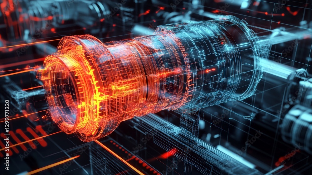 Poster ai-enhanced 3d simulation of heat transfer in advanced mechanical systems, futuristic engineering co