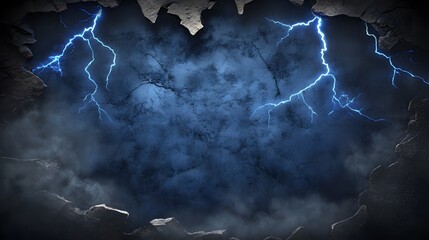 Dramatic Dark Blue Cracked Wall with Lightning and Smoke