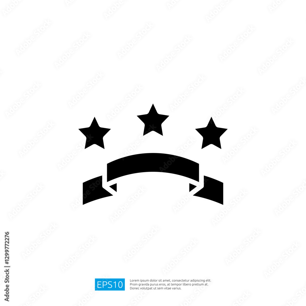 Poster stylized badge with three stars and a ribbon representing achievement and recognition in a minimalis