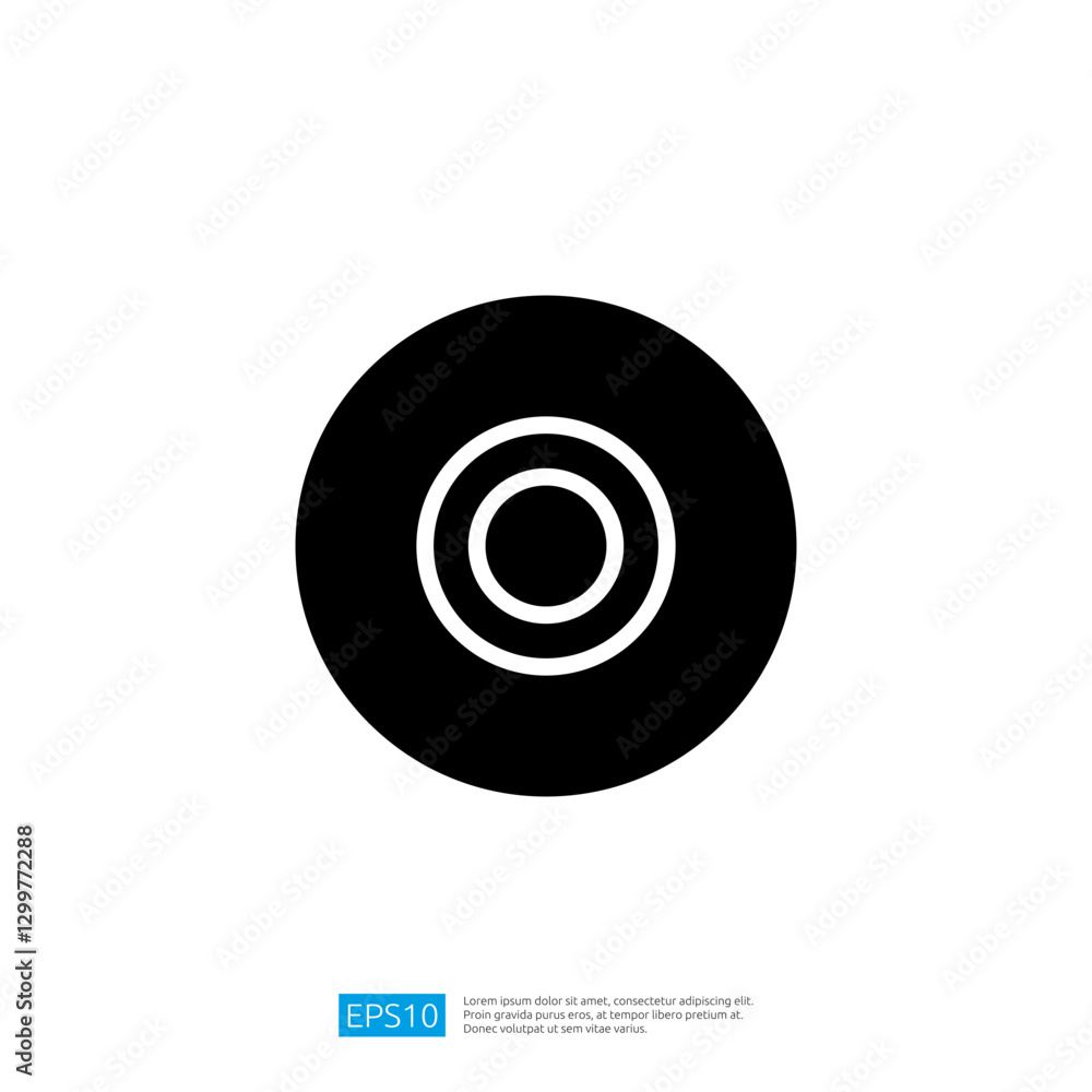 Poster simple black circular icon with concentric circles at the center representing a minimalist and moder