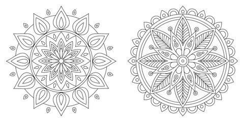 Hand-drawn Mandala Illustration. Black and White Line Art. Elegant Design for Stress Relief