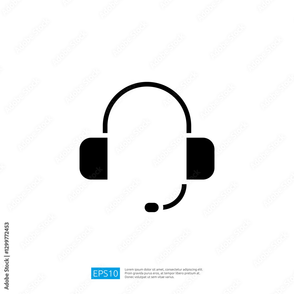 Poster headset with microphone design illustrating technology for communication and audio in a modern digit