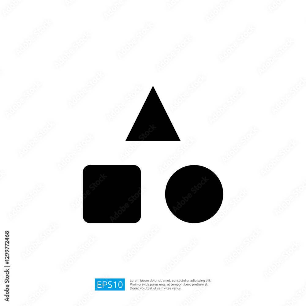 Poster minimalist black geometric shapes featuring a triangle, square, and circle arranged in a visually ap