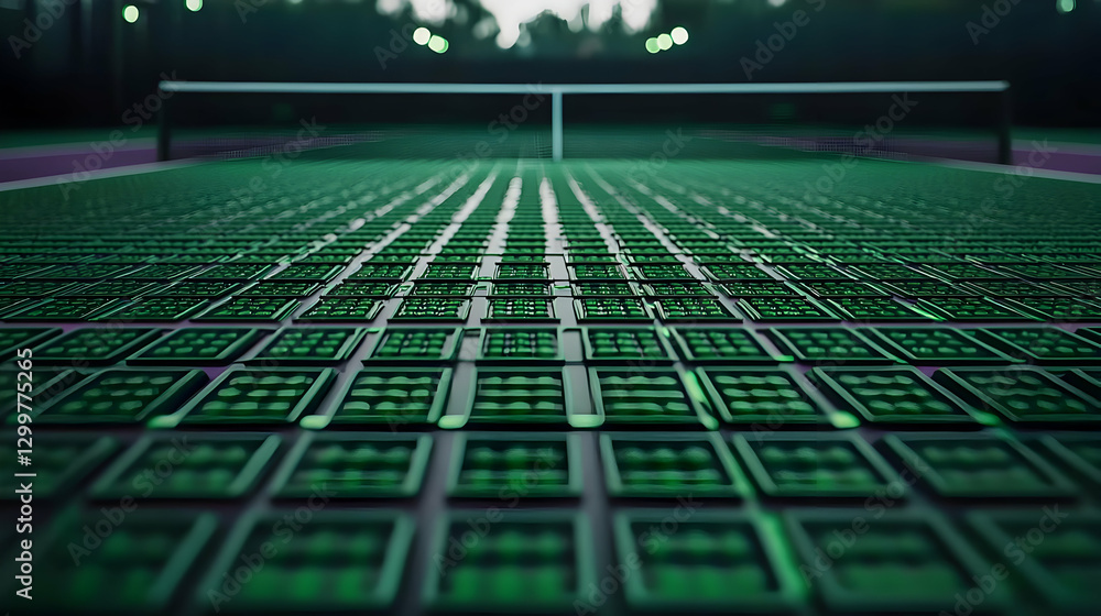 Aufkleber green digital circuit board network visualization with geometric grid lines and modern technology