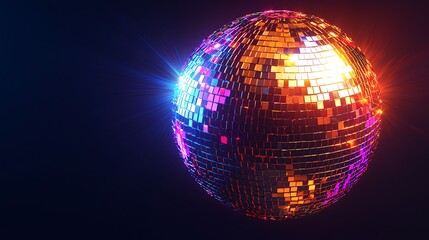 Fototapeta premium Shiny disco ball emitting colorful light in dark background for party use
