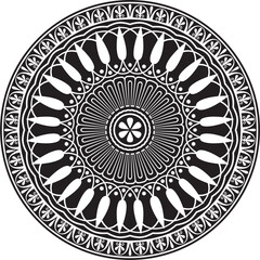 Vector black monochrome classic Greek round ornament. Circle of Ancient Greece and the Roman Empire. Byzantine painting of walls, floors and ceilings. Decoration of European palaces