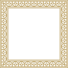 Vector square gold border, frame, Pompeii. Rectangle Neopolitan ornament. Art of Ancient Rome. Template for stained glass