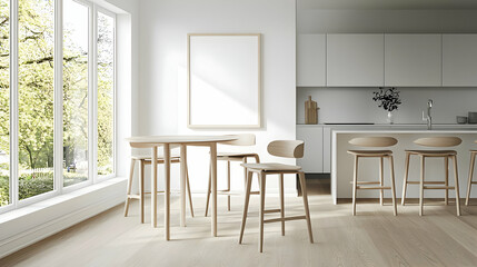 Modern Minimalist Kitchen Interior Design with Wooden Furniture Natural Daylight and Large Window