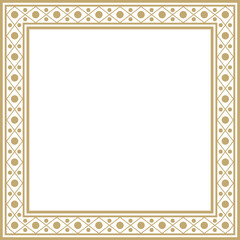 Vector square gold ancient Russian ornament. Slavic rectangle, border, frame. Painting of the royal chambers