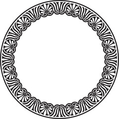 Vector black monochrome classic Greek round ornament. Circle of Ancient Greece and the Roman Empire. Byzantine painting of walls, floors and ceilings. Decoration of European palaces
